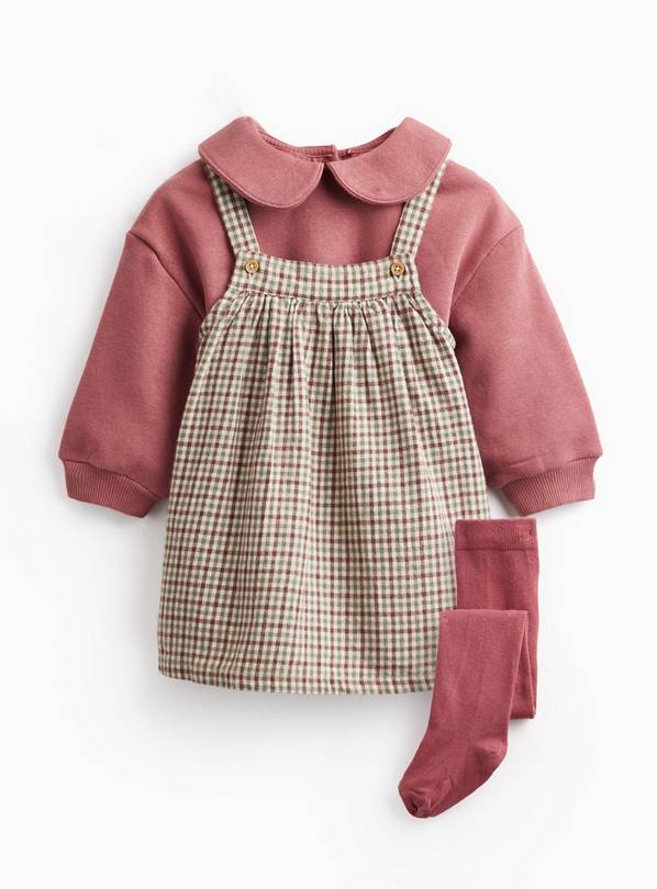 Checked Pinafore Dress, Bodysuit & Tights Set Up to 3 mths